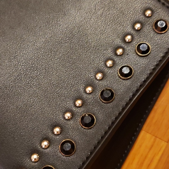 NWT Express Black Leather Rhinestone & Chain Purse - Picture 3 of 8